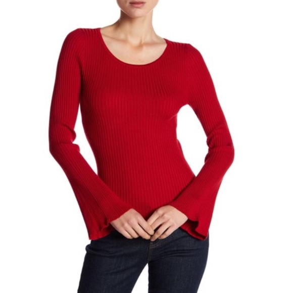 Sweaters - Bell Sleeve  Deep Wine Red Knit Sweater  Size M